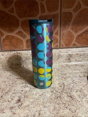 Starbucks 16oz Travel Tumbler with Blue, Yellow & Purple Dot Pattern